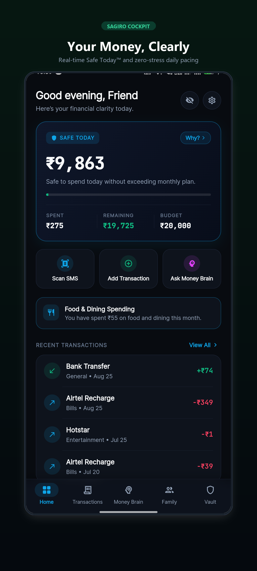SAGIRO Home Dashboard Interface